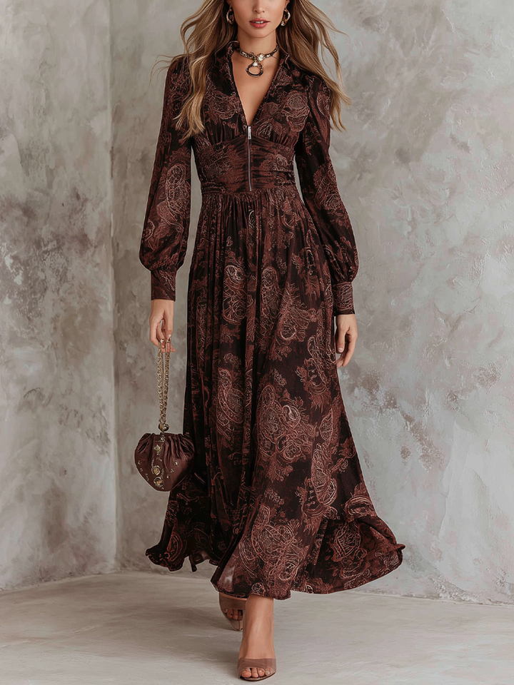 ELOISE | ABITO MAXI PAISLEY CON CERNIERA IN VITA