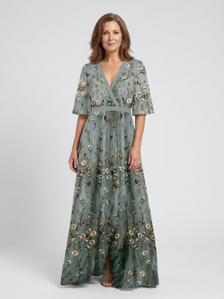 Evadne | Abito Maxi Floreale con Scollo a V