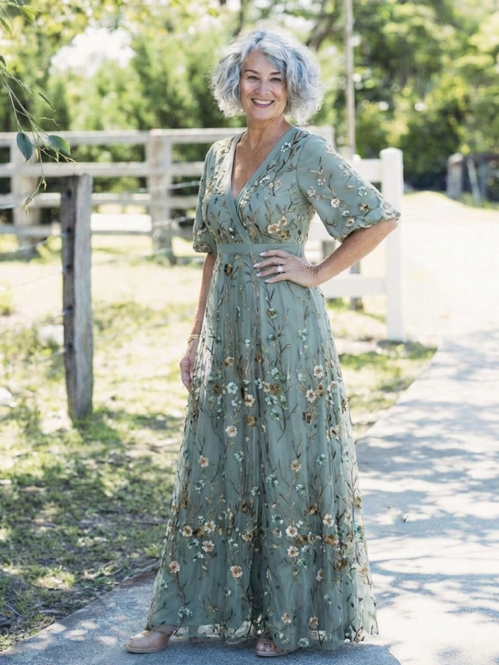 Evadne | Abito Maxi Floreale con Scollo a V