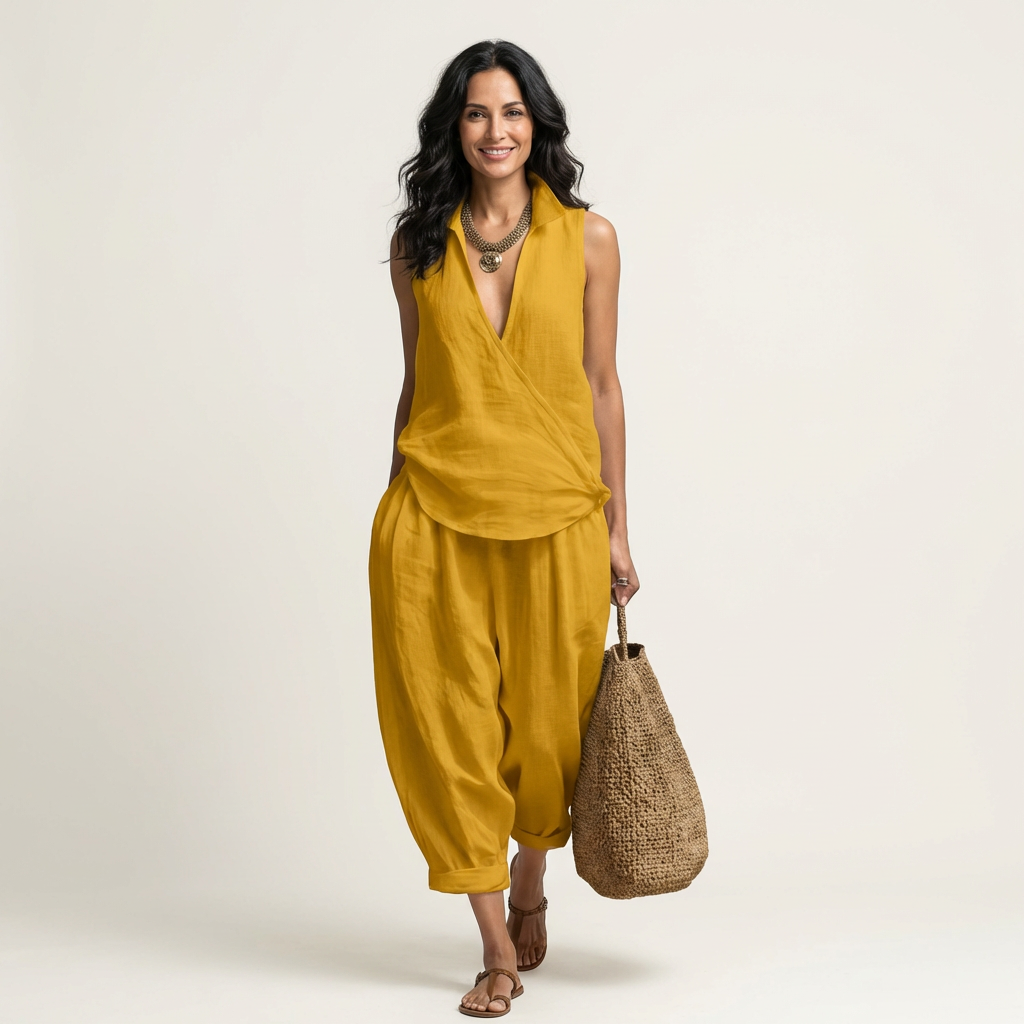 Twiila | Top Incrociato & Pantaloni a Gamba Larga