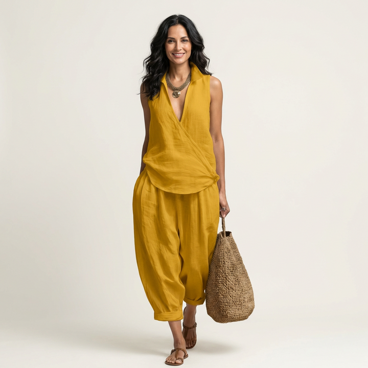 Twiila | Top Incrociato & Pantaloni a Gamba Larga