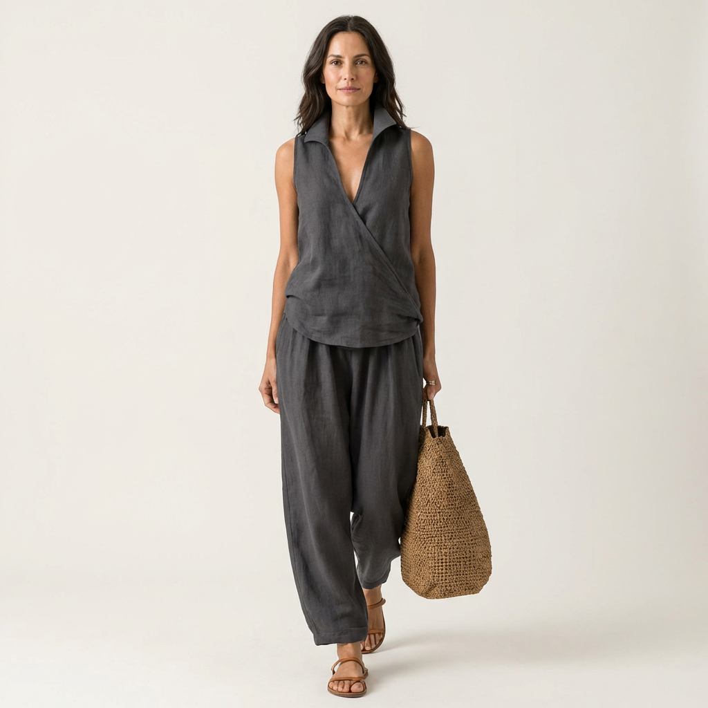 Twiila | Top Incrociato & Pantaloni a Gamba Larga