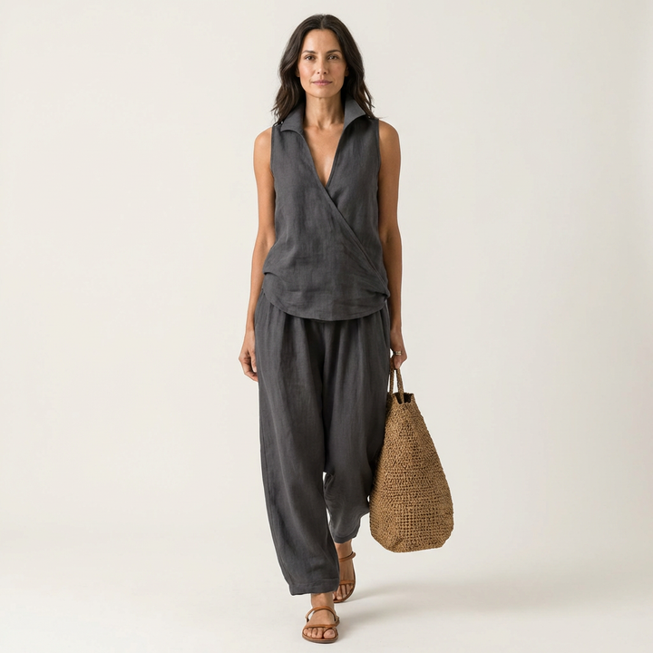 Twiila | Top Incrociato & Pantaloni a Gamba Larga