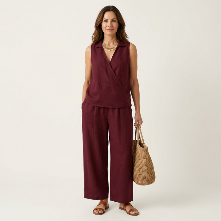 Twiila | Top Incrociato & Pantaloni a Gamba Larga
