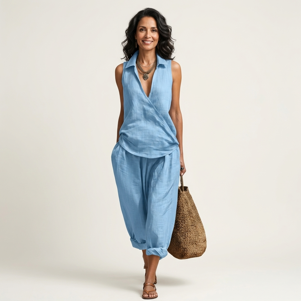 Twiila | Top Incrociato & Pantaloni a Gamba Larga