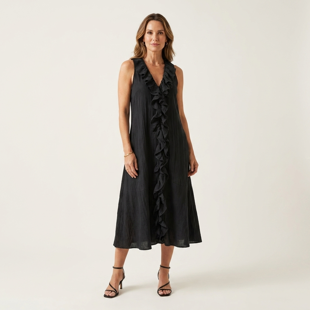 Vicky | Abito Maxi in Lino Senza Maniche con Rouches Frontale