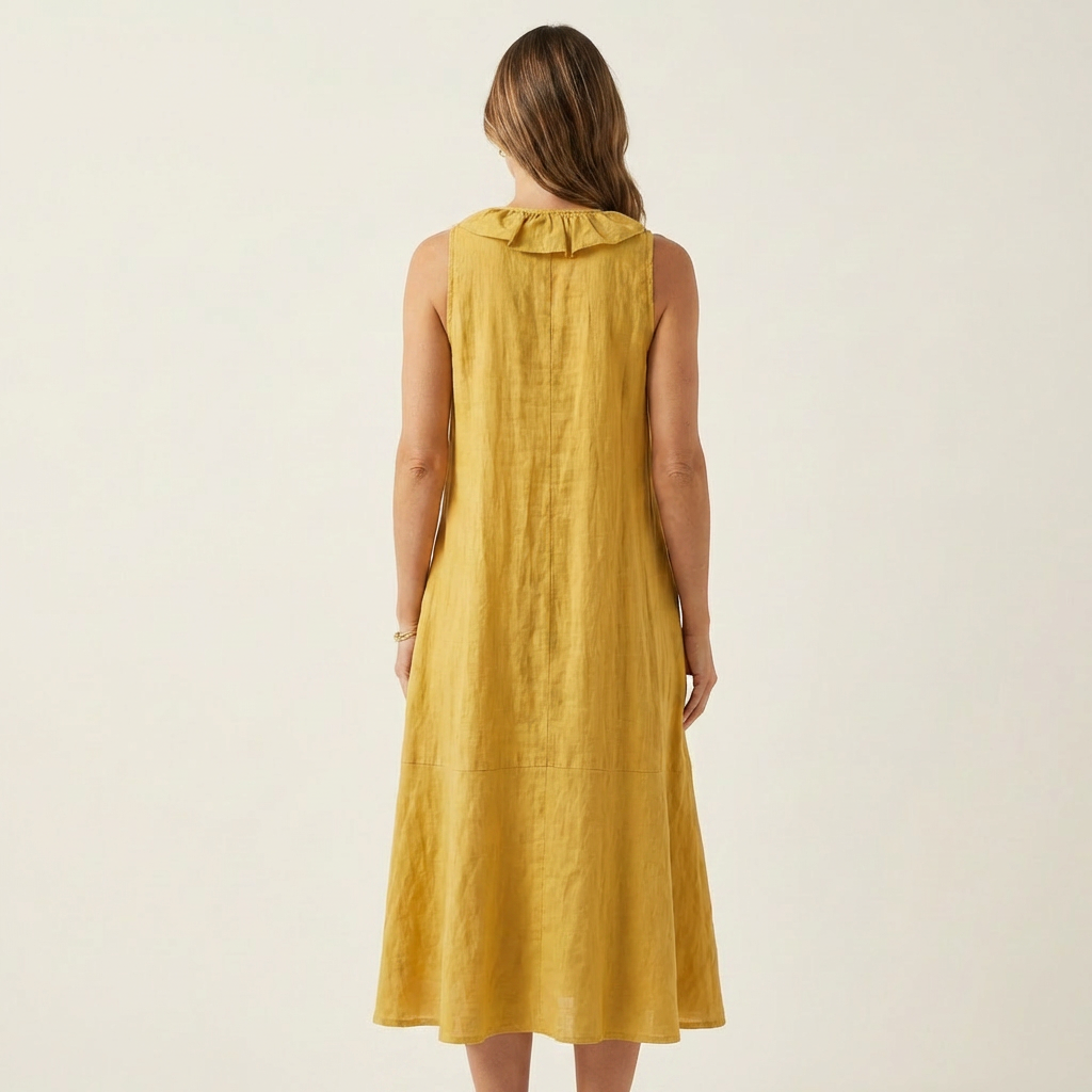 Vicky | Abito Maxi in Lino Senza Maniche con Rouches Frontale