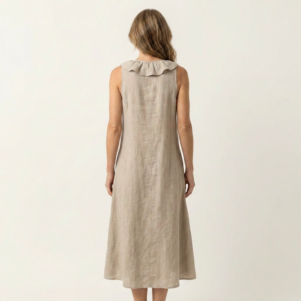 Vicky | Abito Maxi in Lino Senza Maniche con Rouches Frontale