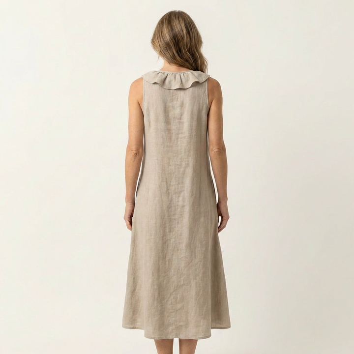 Vicky | Abito Maxi in Lino Senza Maniche con Rouches Frontale