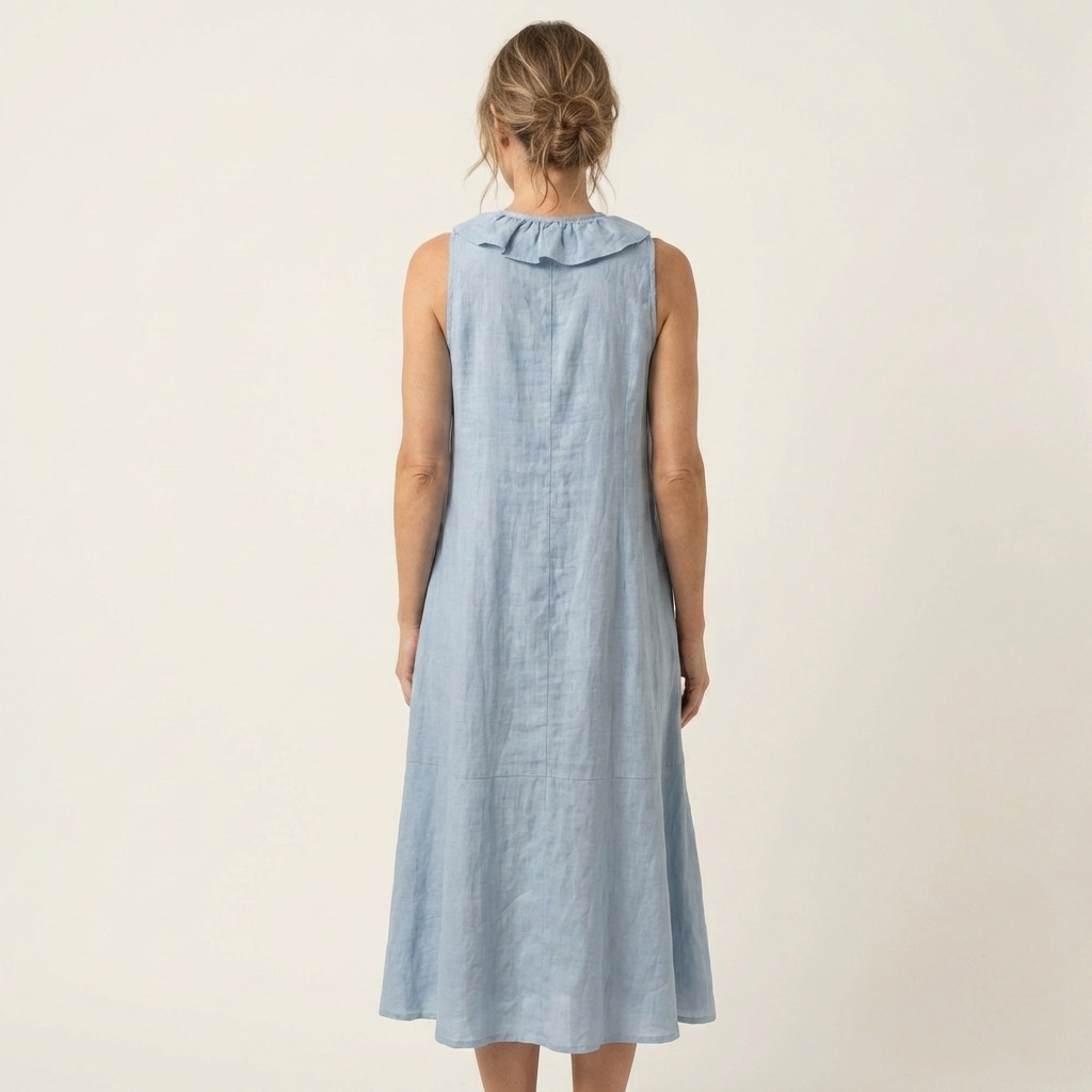 Vicky | Abito Maxi in Lino Senza Maniche con Rouches Frontale