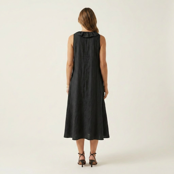 Vicky | Abito Maxi in Lino Senza Maniche con Rouches Frontale