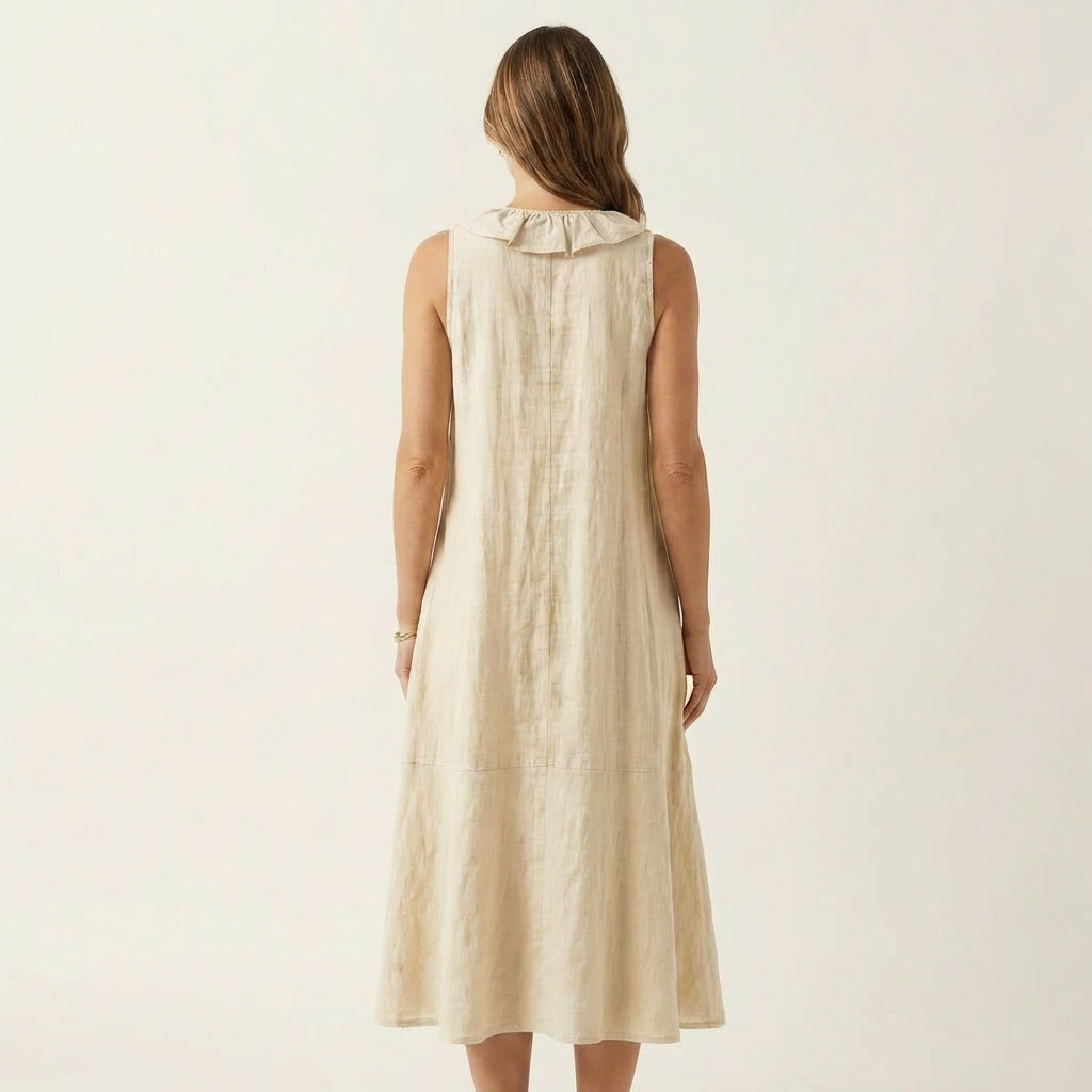 Vicky | Abito Maxi in Lino Senza Maniche con Rouches Frontale
