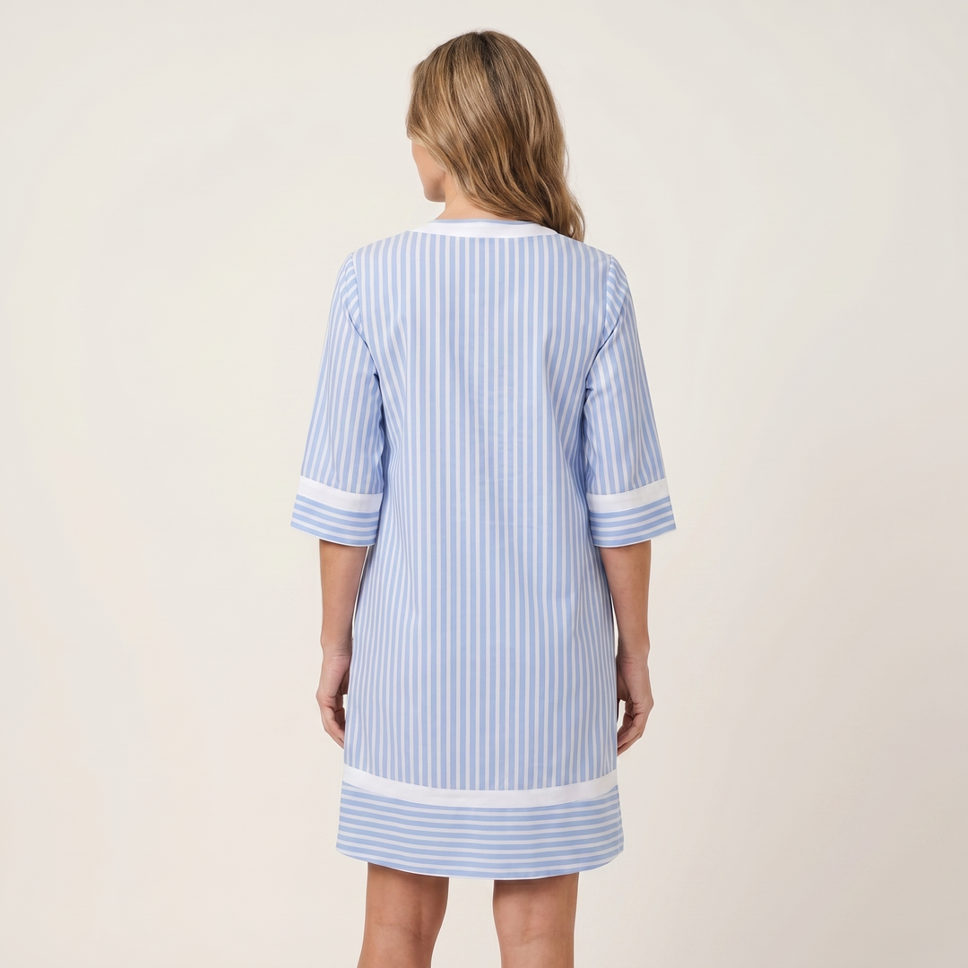 Sanina | Vestito in Cotone con Strisce a V Collo con Bordo a Contrasto