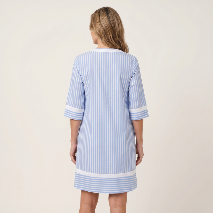 Sanina | Vestito in Cotone con Strisce a V Collo con Bordo a Contrasto