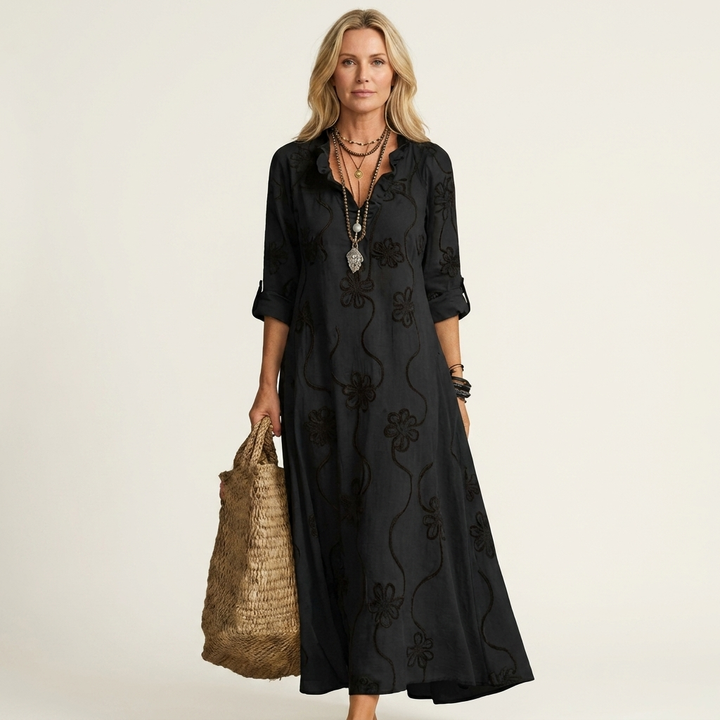 Mariam | Abito Maxi con Ricamo Floreale Tonale