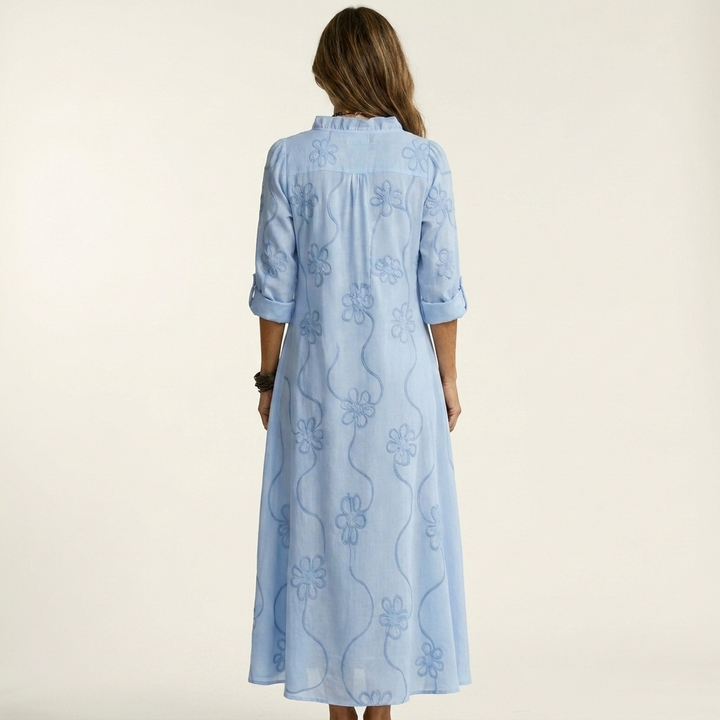 Mariam | Abito Maxi con Ricamo Floreale Tonale