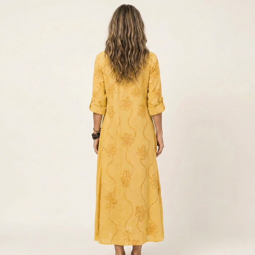 Mariam | Abito Maxi con Ricamo Floreale Tonale