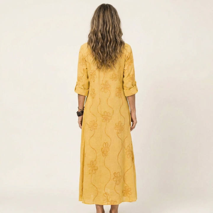 Mariam | Abito Maxi con Ricamo Floreale Tonale