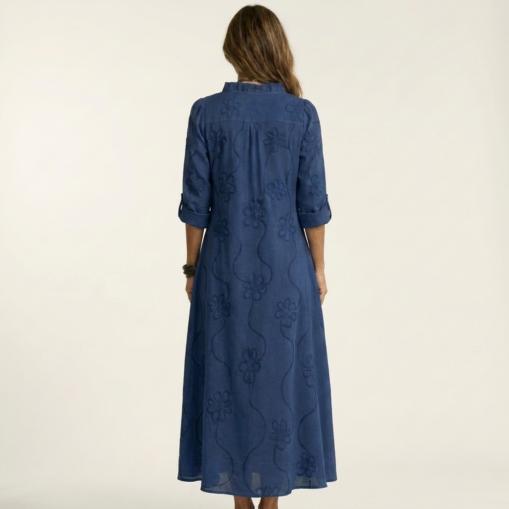Mariam | Abito Maxi con Ricamo Floreale Tonale