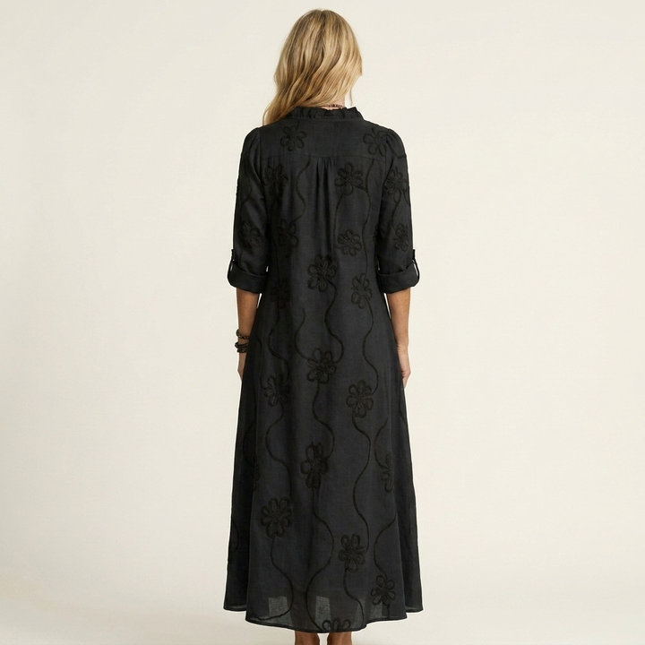 Mariam | Abito Maxi con Ricamo Floreale Tonale