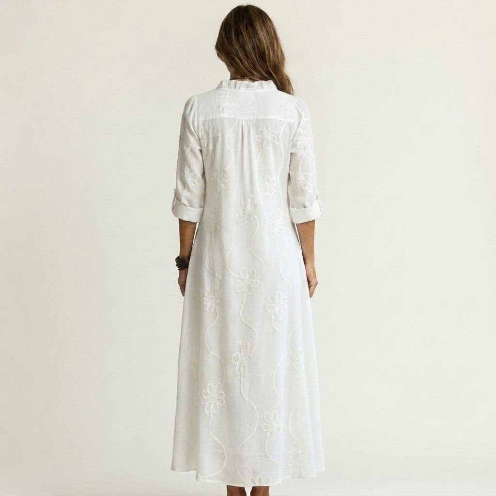 Mariam | Abito Maxi con Ricamo Floreale Tonale