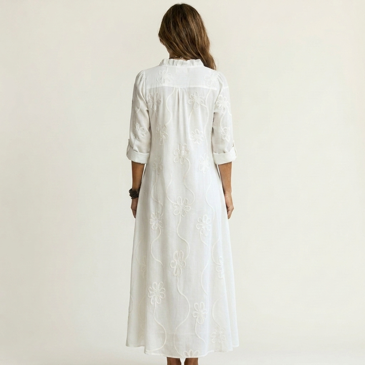 Mariam | Abito Maxi con Ricamo Floreale Tonale