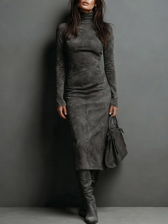 SERAPHINA | ABITO MIDI IN CAMOSCIO A COLLO ALTO