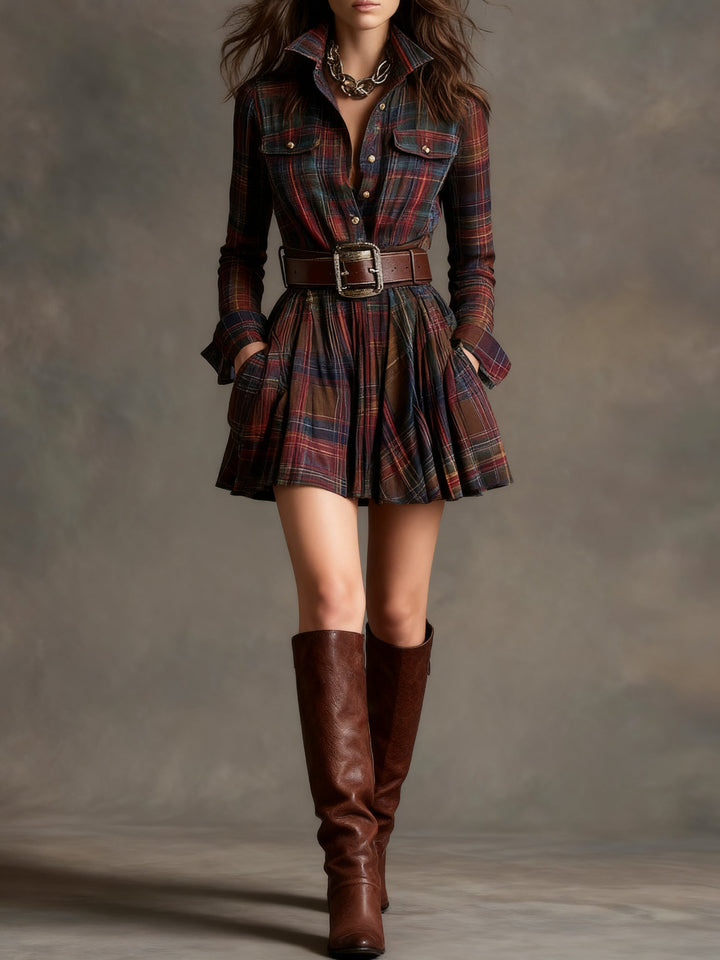 SIENNA | ABITO CAMICIA A QUADRI CON CINTURA
