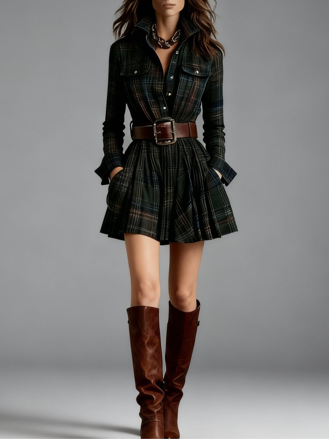 SIENNA | ABITO CAMICIA A QUADRI CON CINTURA