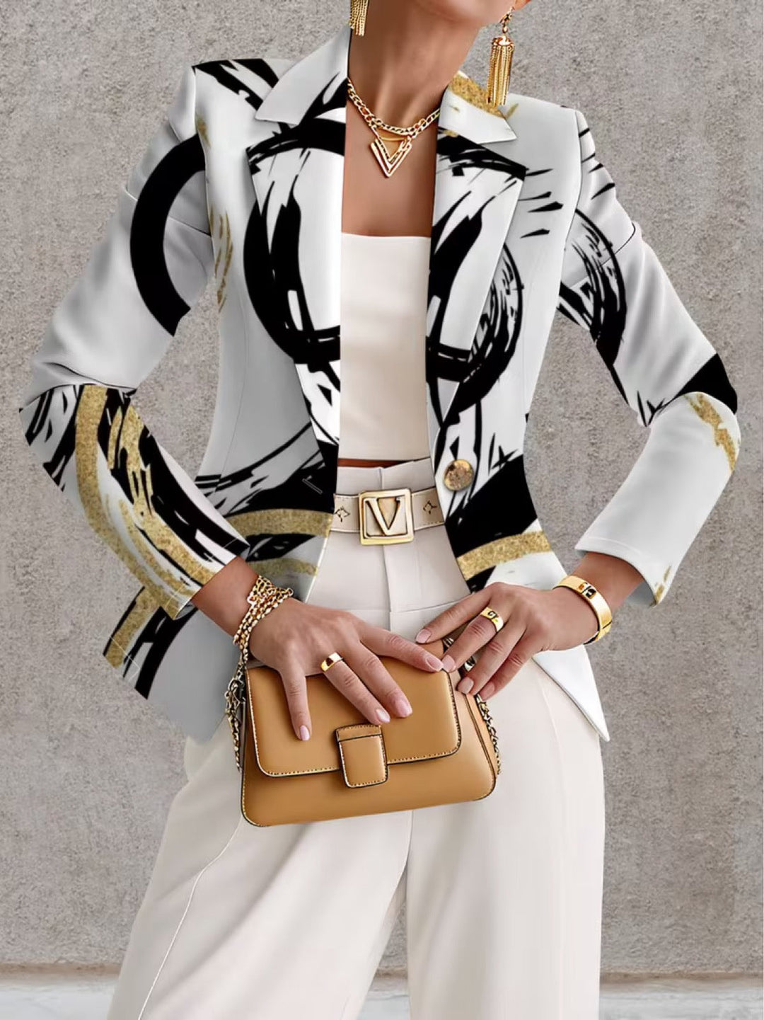Noemine | Blazer Donna Astratto Nero e Oro
