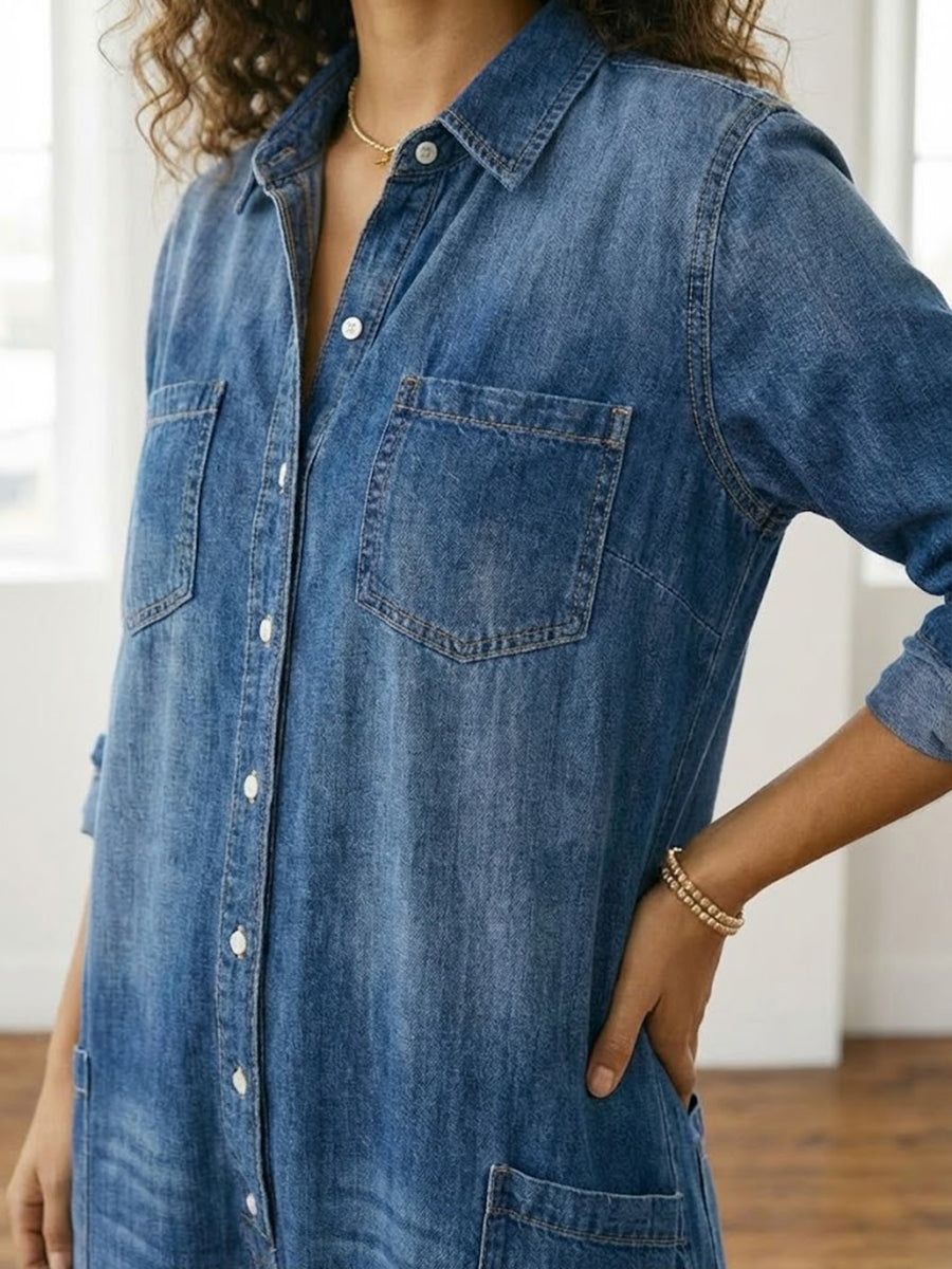 DIANA | SALOPETTE IN DENIM LAVATO CON BOTTONI