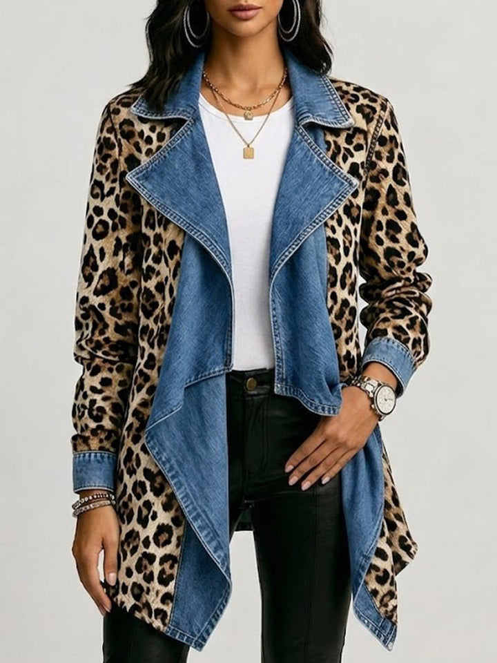 Sherilyn | Giacca in Denim Lavato con Stampa Leopardo