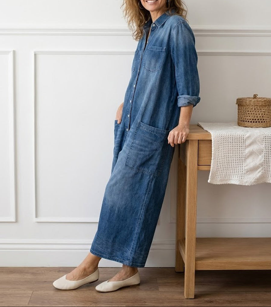 DIANA | SALOPETTE IN DENIM LAVATO CON BOTTONI