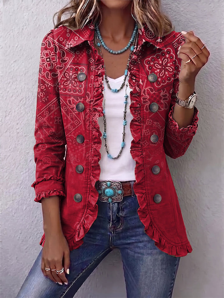 Criselle | Giacca con Volant e Motivo Paisley Sfumato