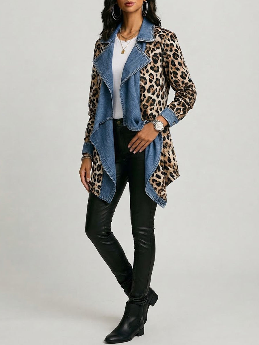 Sherilyn | Giacca in Denim Lavato con Stampa Leopardo
