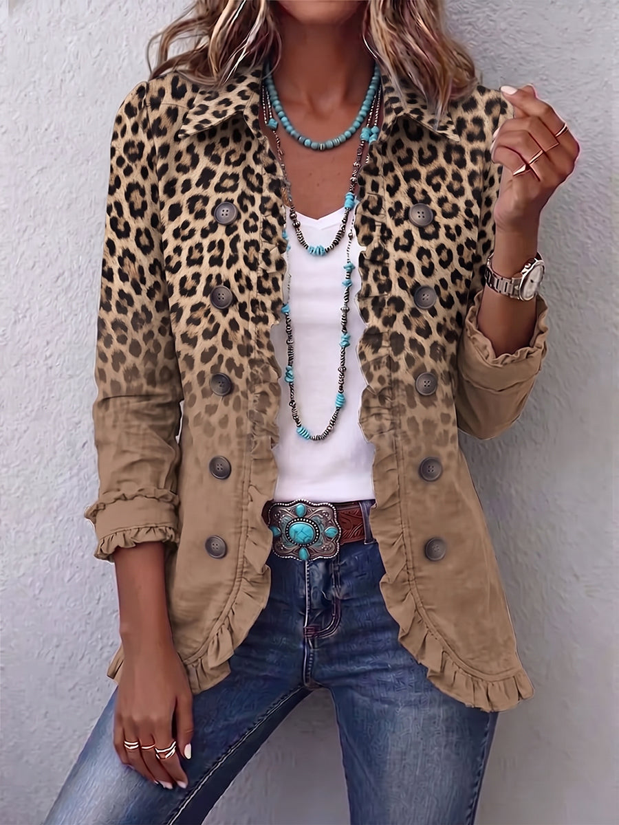 Tawny | Giacca a Righe con Volant e Stampa Leopardo