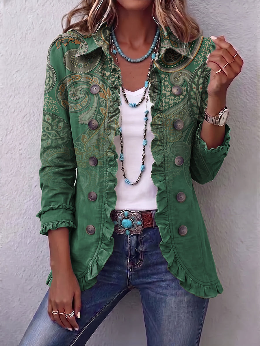 Jemara | Giacca Boho con Volant e Motivo Paisley