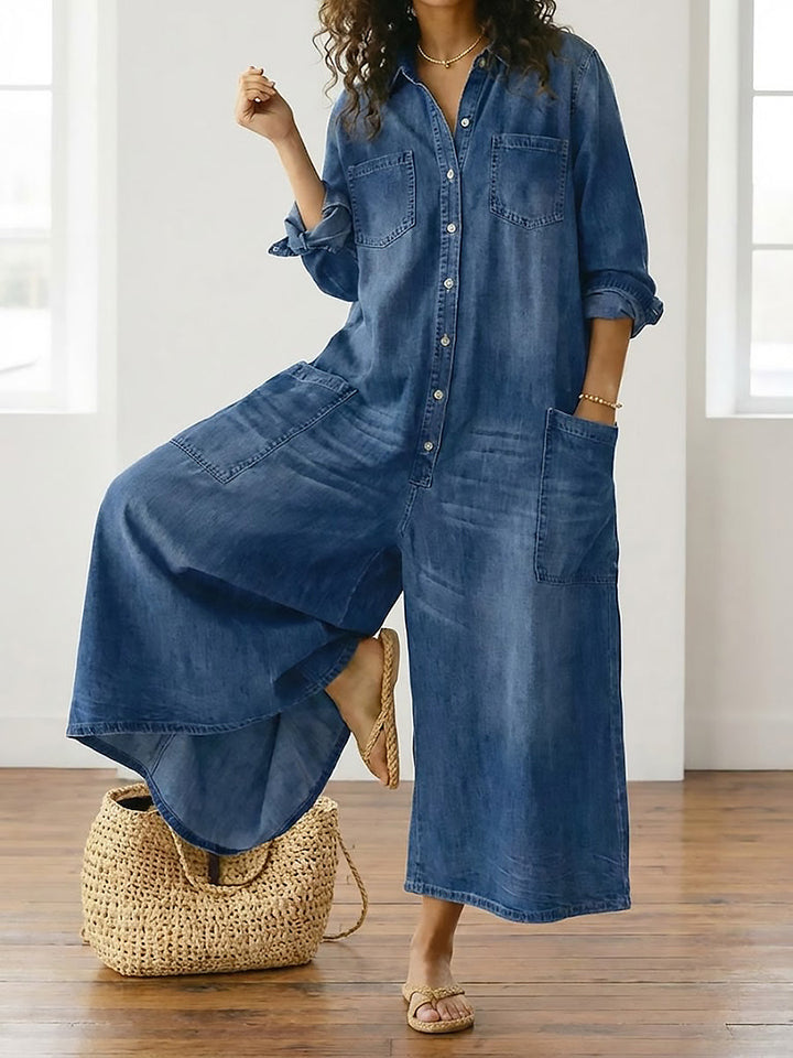 DIANA | SALOPETTE IN DENIM LAVATO CON BOTTONI