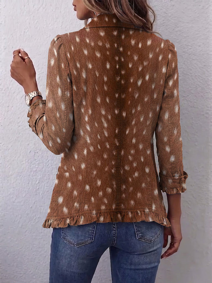 Nolinda | Giacca Boho con Volant e Stampa Animalier