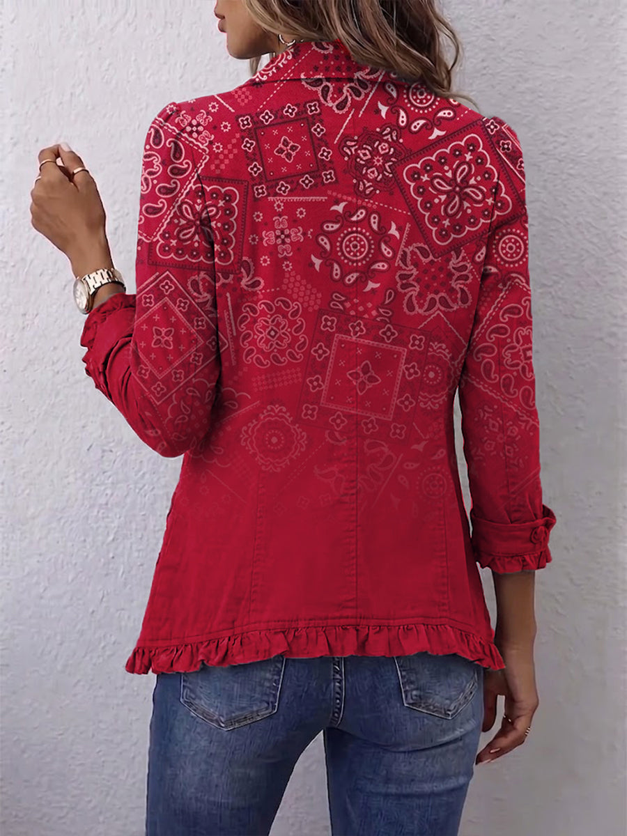 Criselle | Giacca con Volant e Motivo Paisley Sfumato
