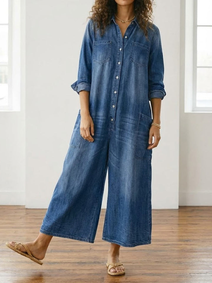 DIANA | SALOPETTE IN DENIM LAVATO CON BOTTONI