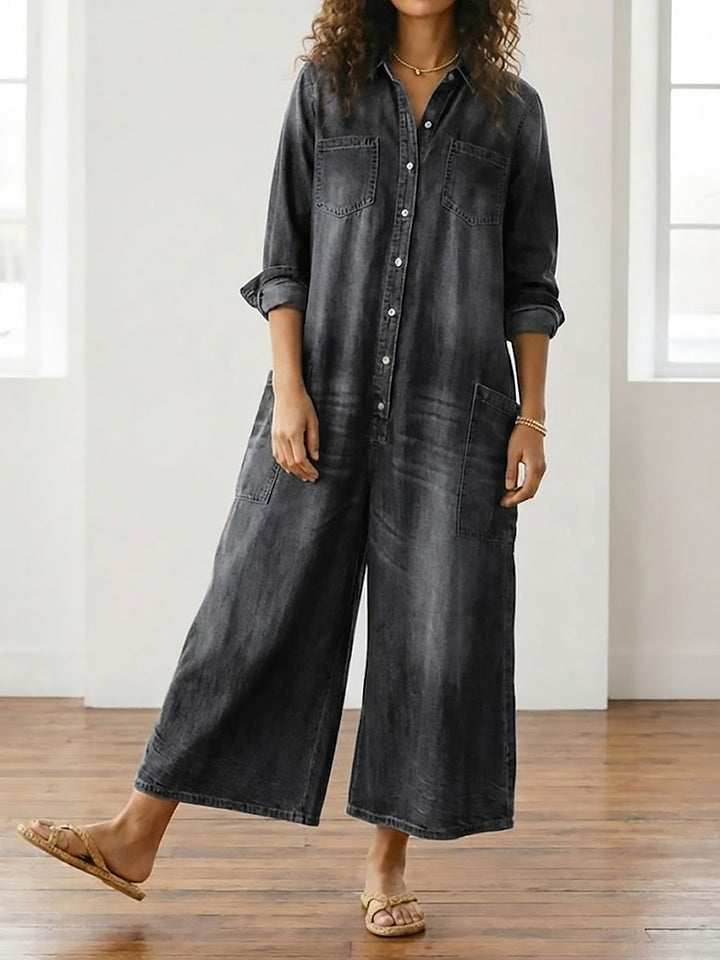 DIANA | SALOPETTE IN DENIM LAVATO CON BOTTONI