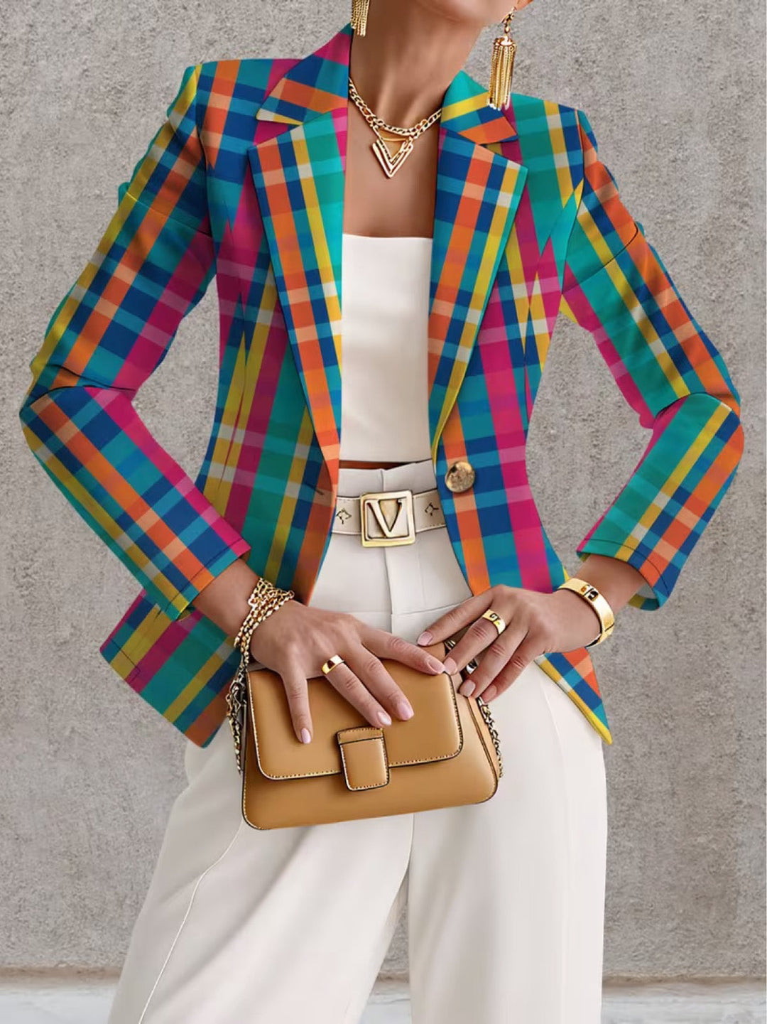 Rosaline | Blazer Donna a Quadri Multicolore