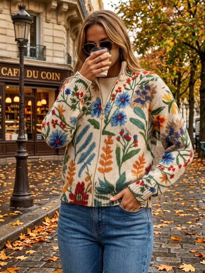 Clementine | Cardigan Donna Botanico Floreale con Zip