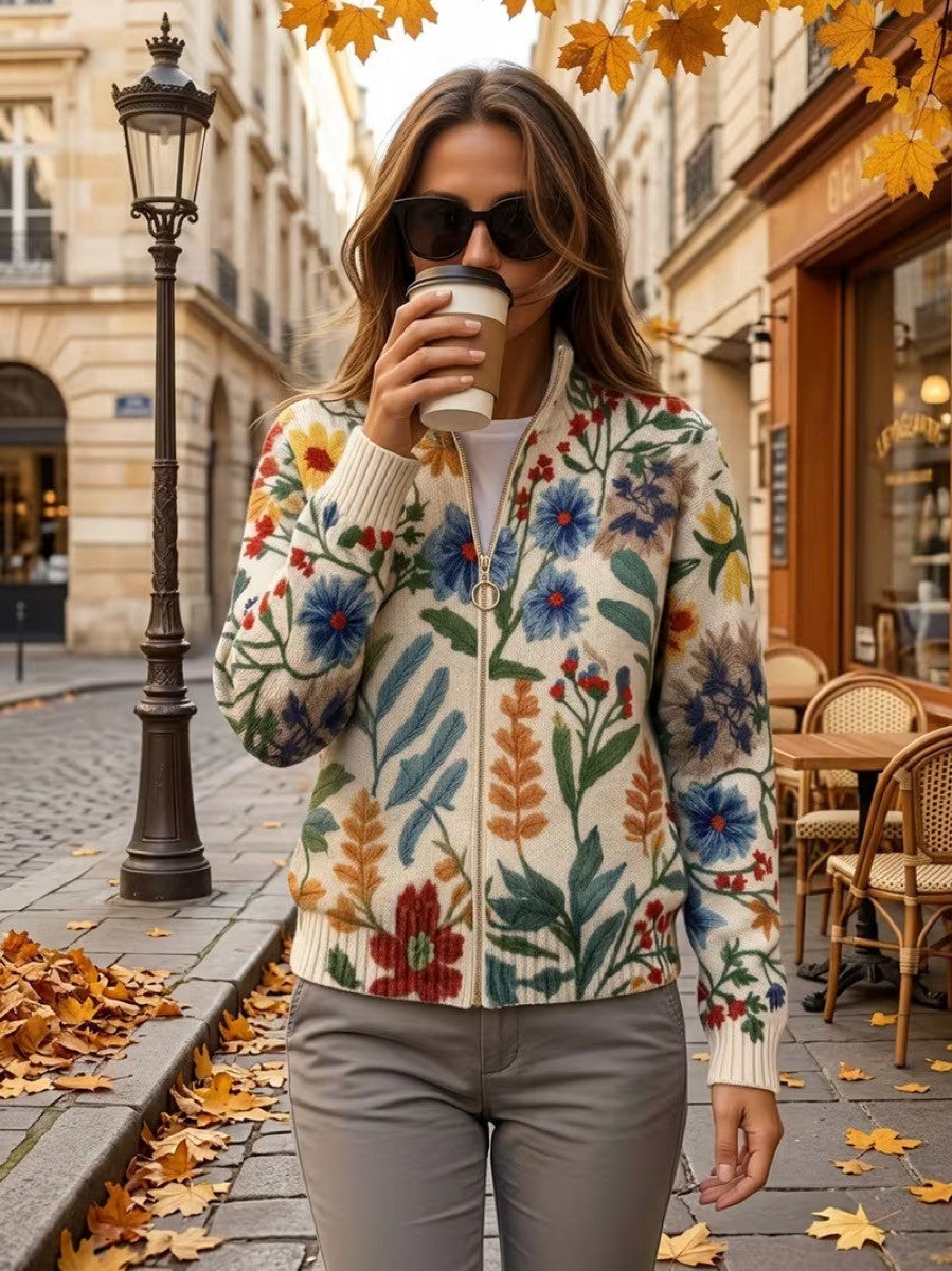 Clementine | Cardigan Donna Botanico Floreale con Zip