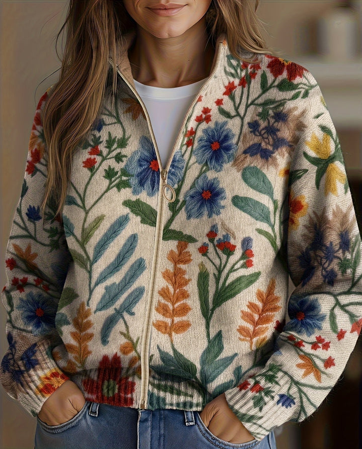 Clementine | Cardigan Donna Botanico Floreale con Zip