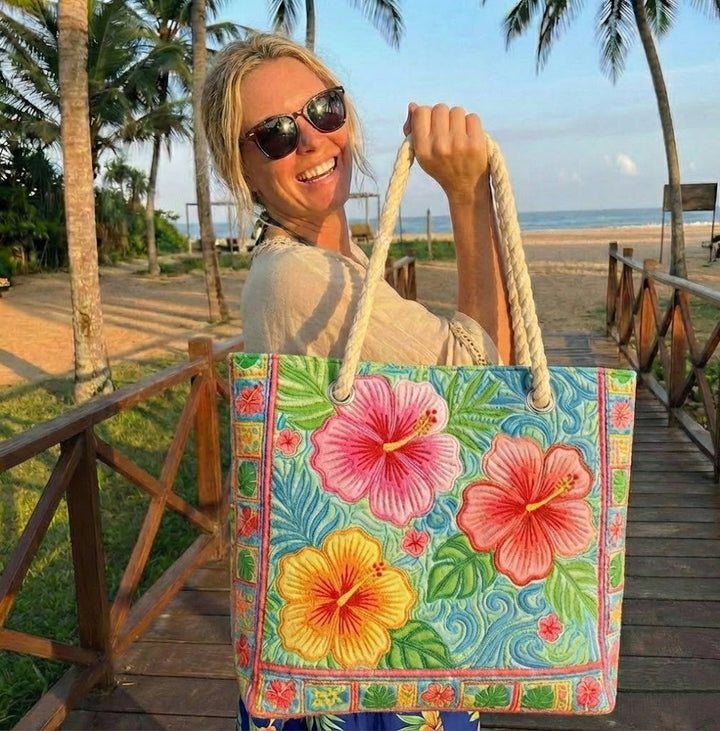 Borsa Mare Floreale Trapuntata Fiore Tropicale – L e XL