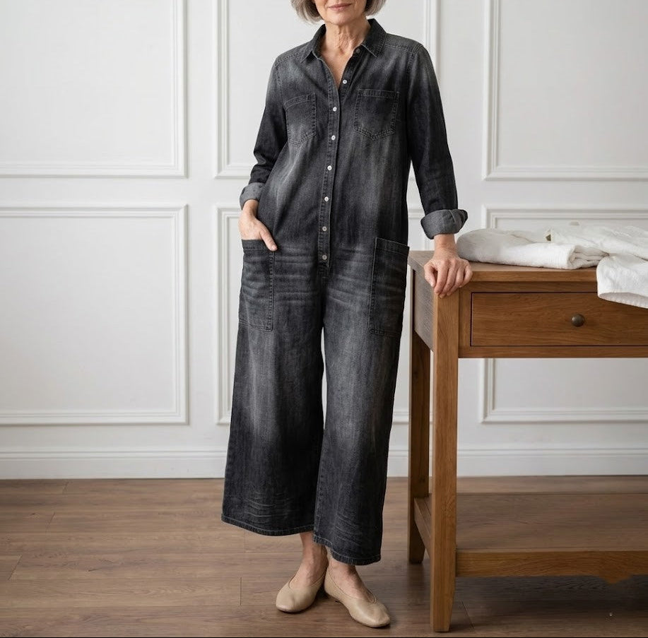 DIANA | SALOPETTE IN DENIM LAVATO CON BOTTONI