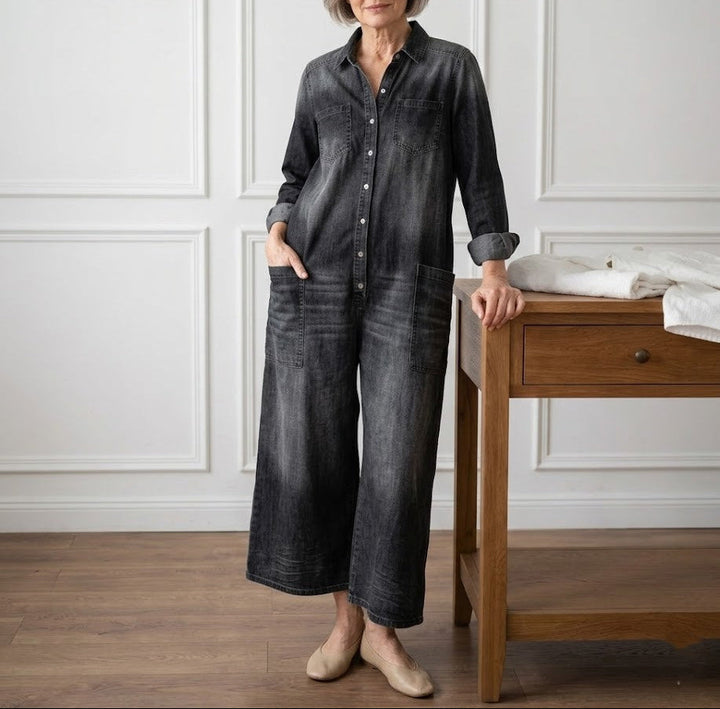 DIANA | SALOPETTE IN DENIM LAVATO CON BOTTONI