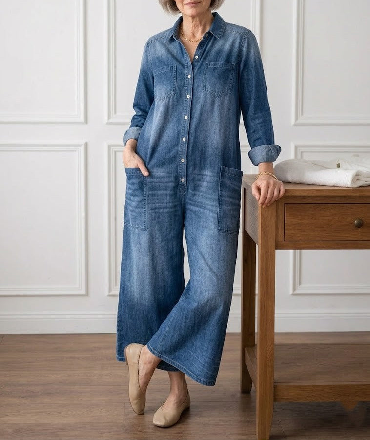 DIANA | SALOPETTE IN DENIM LAVATO CON BOTTONI